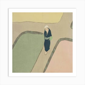 Woman Walking In A Field Art Print