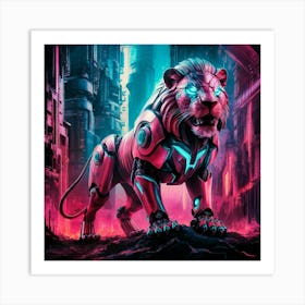 Futuristic Cyborg Lion Art Print