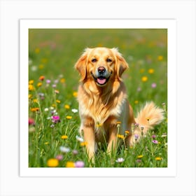 Golden Retriever In A Field Art Print