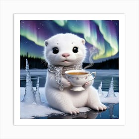 Otter with tea Art Print