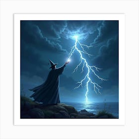 A Magician Summoning Lightning In A Stormy Night Sky 1 Art Print