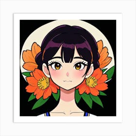 Anime Girl With Flowers 1 Art Print