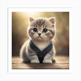 A Cute Scottish Fold Kitty, Pixar Style, Watercolor Illustration Style 8k, Png (15) Art Print