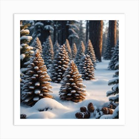 Pine Trees In The Snow Art Print