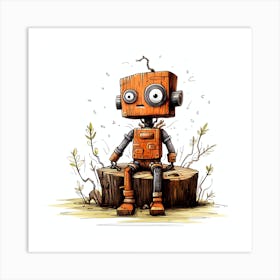 Robot Sitting On Stump 1 Art Print