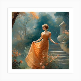 Lady In An Orange Dress 1 Art Print