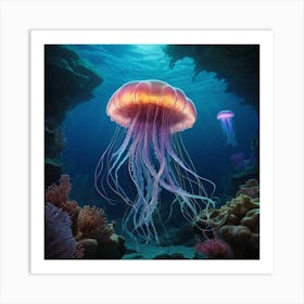 Jellyfish Underwater 1 Art Print