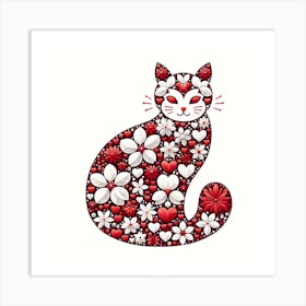 Red Cat With Flowers Art Print