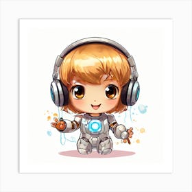 Cute Anime Girl With Headphones Art Print