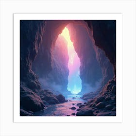 A Mystical Crystal Cave Illuminated By Shimmering, Rainbow Colored Lights 1 Art Print