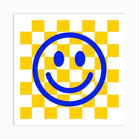 Smiley Face On Checkerboard Yellow Art Print