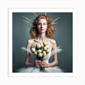 Girl With Flowers Art Print