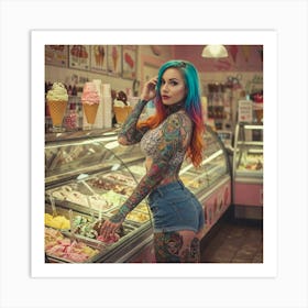 Tattooed Girl In Ice Cream Shop Poster