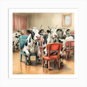 Cows In The Dining Room Art Print