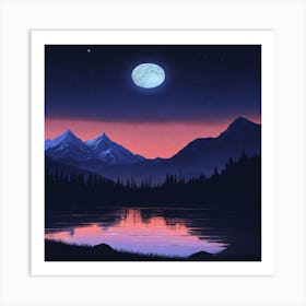 Full Moon Over Lake Art Print