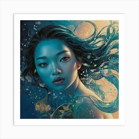 Mermaid The Magic of Watercolor: A Deep Dive into Undine, the Stunningly Beautiful Asian Goddess 1 Art Print