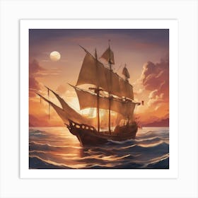 An Intricately Designed And Visually Stunning Illustration Of A Traditional Chinese Junk Boat Sailin (3) Art Print