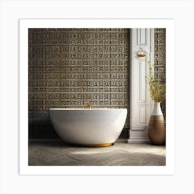 Bathroom With A Gold Tiled Wall Art Print