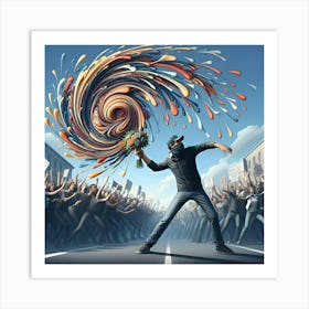 Man Throw A Flower With Paint Art Print