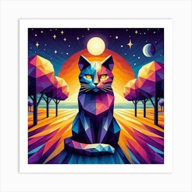 Buttons Low Poly Cat Art Print