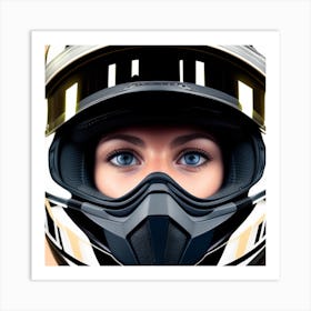 Portrait Of A Woman In A Motorcycle Helmet Art Print