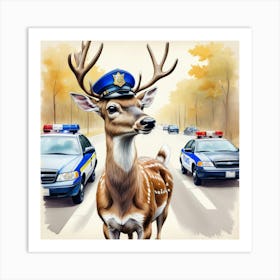 Deer In Police Uniform Art Print