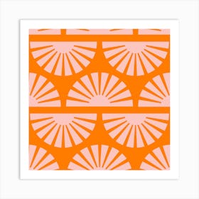 Geometric Pattern Pink And Orange Sunrise Square Art Print