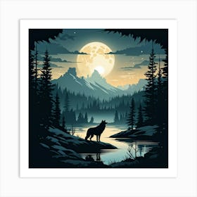 Illustration Of A Wolf Emitting A Howl In A Us Wilderness Scene Combines Elements Of Wyoming Utah (4) Art Print