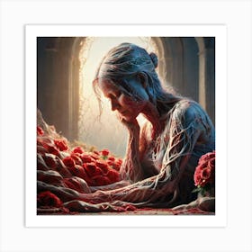 Woman With The Roses Art Print