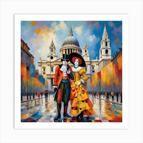 Harlequin Duo Taking A Photo In Venice Art Print