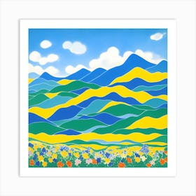 Blue And Yellow Mountains Abstract Art Print