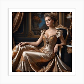 Beautiful Woman In Gold Dress 4 Art Print