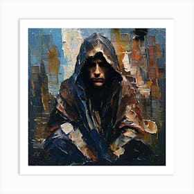 Impressionistic Portrait of a Hooded Figure in Contemplation Art Print