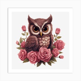 Owl With Roses 22 Art Print