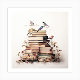 Birds On Books 1 Art Print