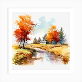 Watercolor Of Autumn Trees 3 Art Print