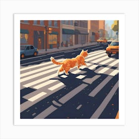 Cat Crossing The Street 1 Art Print