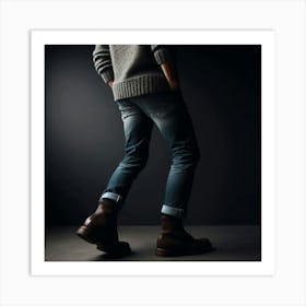 Man In Jeans And Boots Art Print