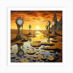 Clocks In The Desert Art Print