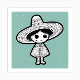 Mexican Sombrero And Pancho Sticker 2d Cute Fantasy Dreamy Vector Illustration 2d Flat Center (3) Art Print