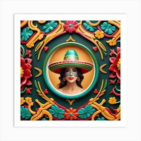 Mexican Woman In Sombrena Art Print