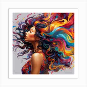 Colorful Woman With Colorful Hair 2 Art Print