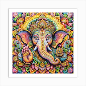 Colorful Dot Painting Of Lord Ganesh Art Print