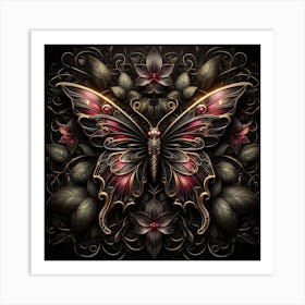 Gothic Dark Brown & Ruby Butterfly Art Print