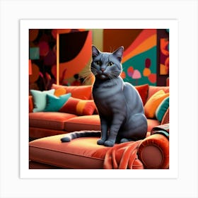 Cat Sitting On Couch Art Print