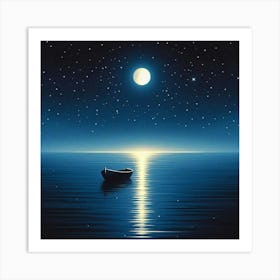 Boat In The Moonlight Art Print