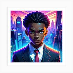 Man In Suit In Neon City Art Print