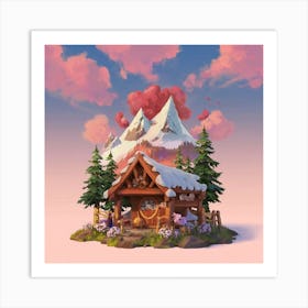 Wooden hut snow Art Print