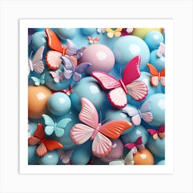 Colorful Butterflies On A Blue Background Art Print