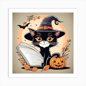 Cute Cat Halloween Pumpkin (24) Art Print